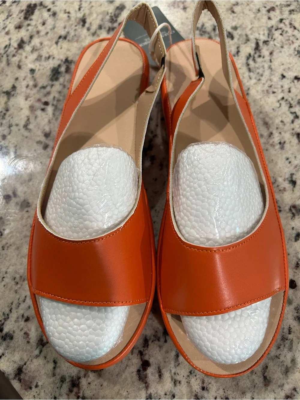 Women's Orange Slingback Sandals with White Toe Accent